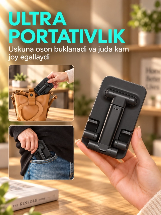 Telefon ushlagichi va planshet stendi, buklanadigan, 120° sozlanadigan