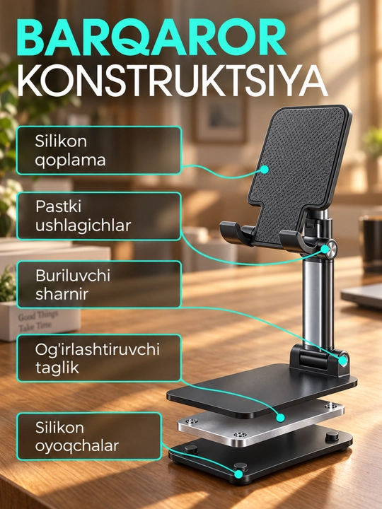 Telefon ushlagichi va planshet stendi, buklanadigan, 120° sozlanadigan