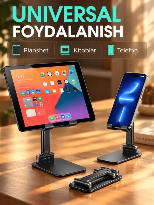 Telefon ushlagichi va planshet stendi, buklanadigan, 120° sozlanadigan
