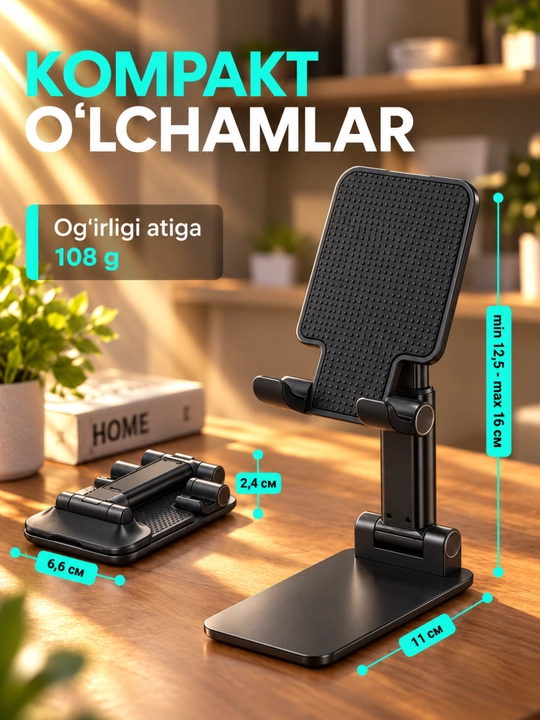 Telefon ushlagichi va planshet stendi, buklanadigan, 120° sozlanadigan