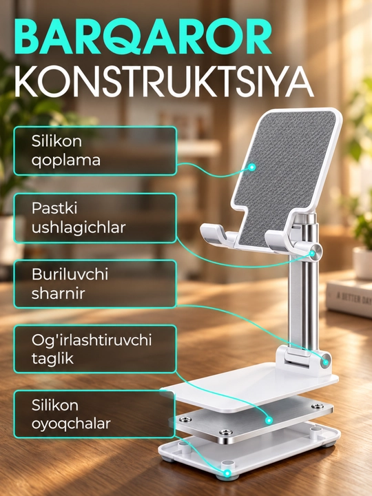 Telefon ushlagichi va planshet stendi, buklanadigan, 120° sozlanadigan