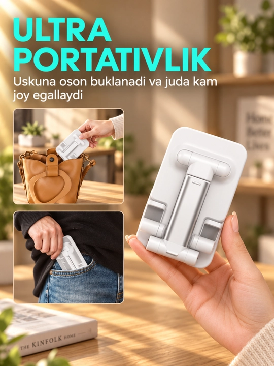 Telefon ushlagichi va planshet stendi, buklanadigan, 120° sozlanadigan