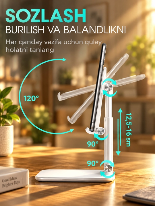 Telefon ushlagichi va planshet stendi, buklanadigan, 120° sozlanadigan