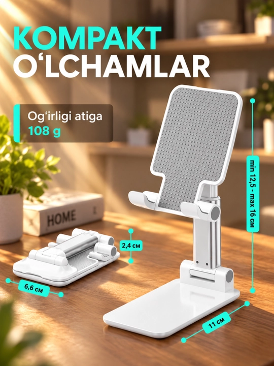 Telefon ushlagichi va planshet stendi, buklanadigan, 120° sozlanadigan