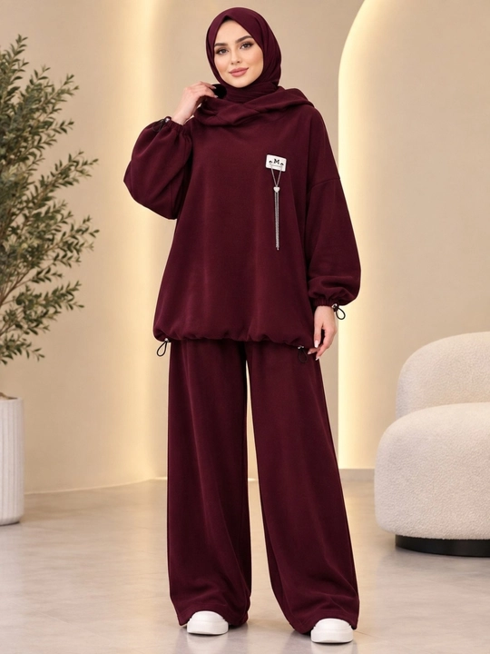 Ayollar uchun keng fasonli ikki qismli kostyum, yumshoq matoli oversize kiyim