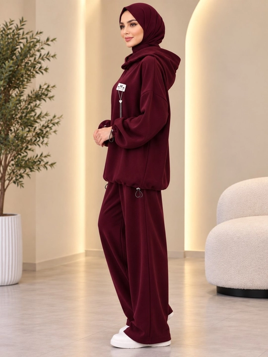 Ayollar uchun keng fasonli ikki qismli kostyum, yumshoq matoli oversize kiyim