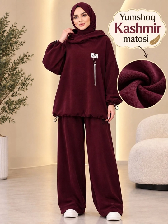 Ayollar uchun keng fasonli ikki qismli kostyum, yumshoq matoli oversize kiyim