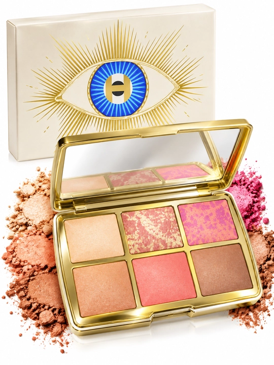 Yuz uchun 6 rangli premium paletka, haylayter, rumyana, bronzer va yorituvchi