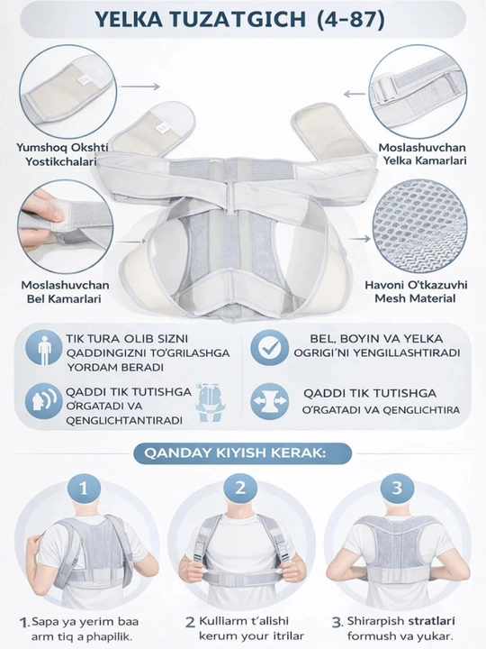 Yelka tuzatgich – Qomatni tik tutuvchi, sozlanadigan ortopedik korset