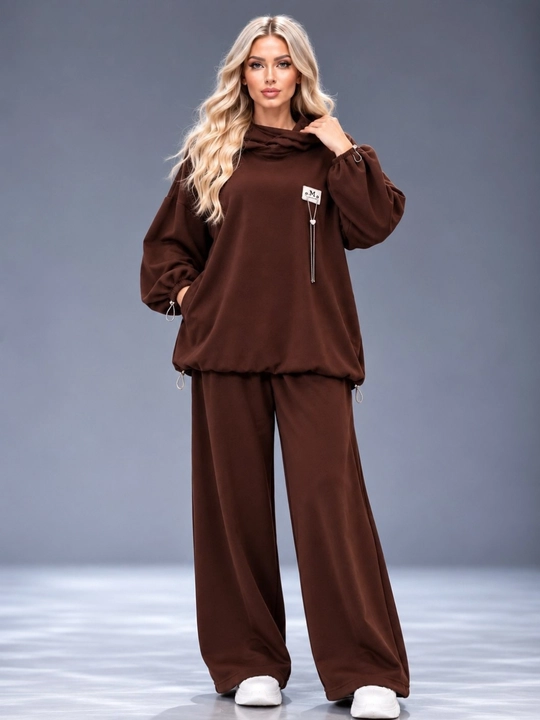 Ayollar uchun keng fasonli ikki qismli kostyum, yumshoq matoli oversize kiyim