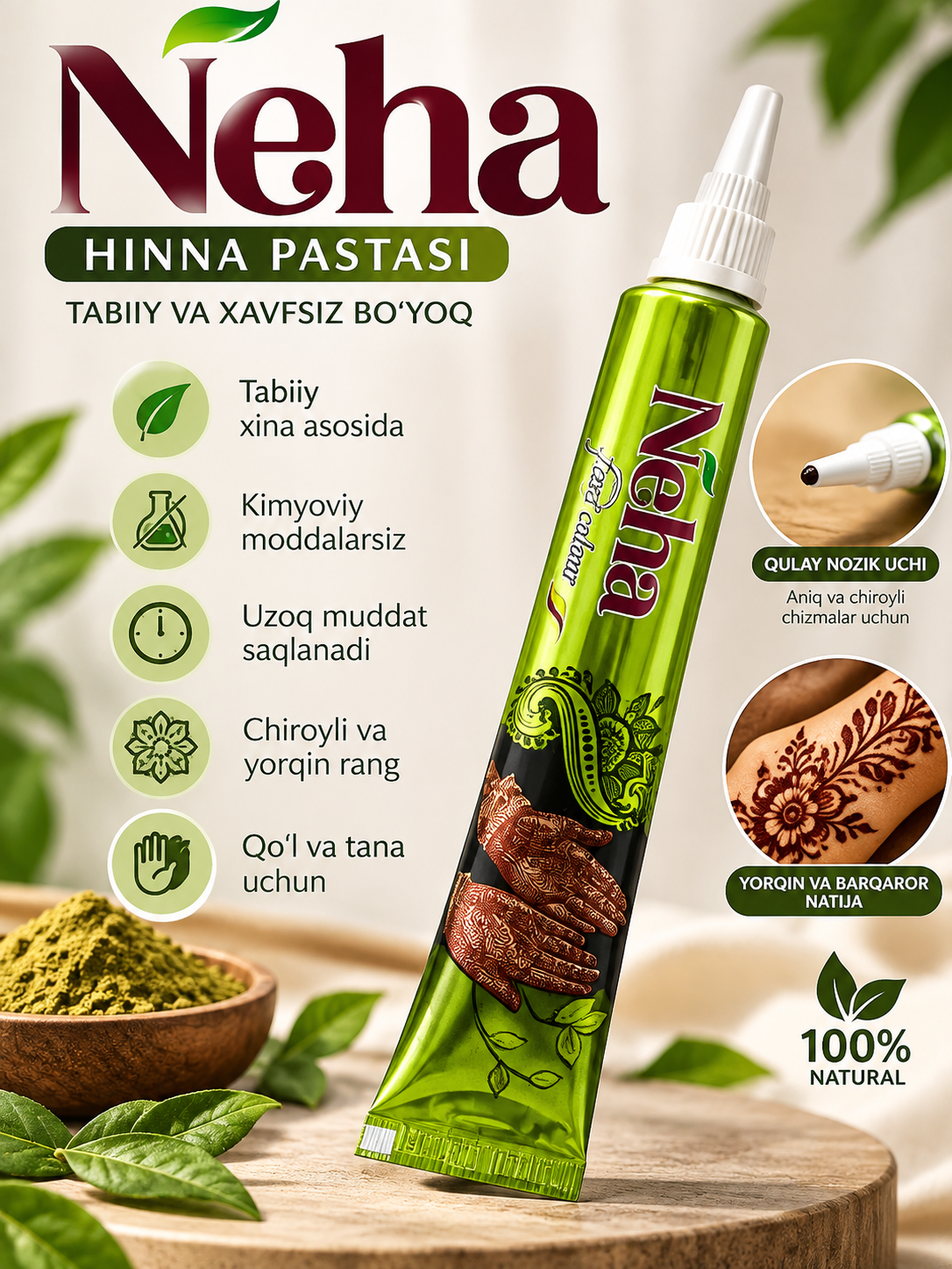 Neha Henna Pastasi — qo‘l va tana uchun xina bo‘yog‘i - 
