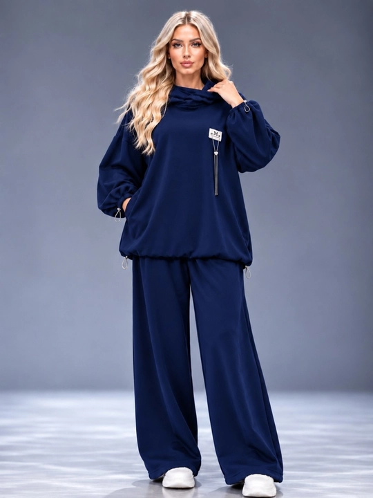 Ayollar uchun keng fasonli ikki qismli kostyum, yumshoq matoli oversize kiyim