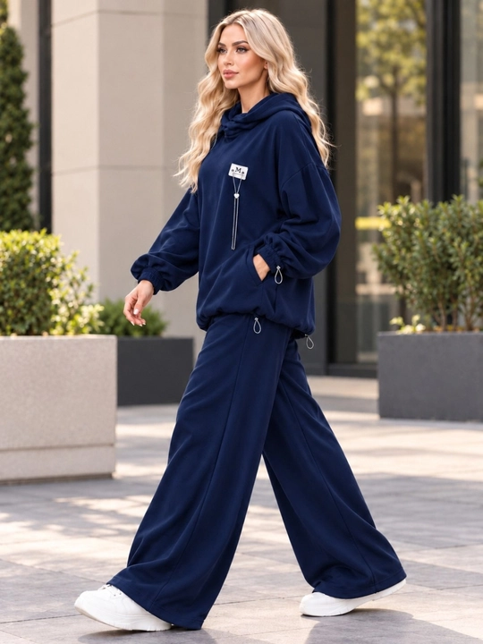 Ayollar uchun keng fasonli ikki qismli kostyum, yumshoq matoli oversize kiyim