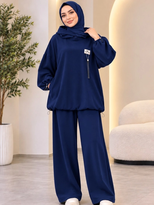 Ayollar uchun keng fasonli ikki qismli kostyum, yumshoq matoli oversize kiyim