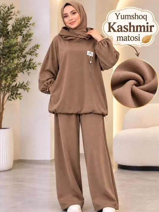 Ayollar uchun keng fasonli ikki qismli kostyum, yumshoq matoli oversize kiyim