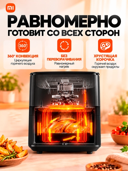 Xiaomi Smart Air Fryer aqlli aerogril 6.5 l/5.5 l, tayyor retseptlar bilan, global versiya