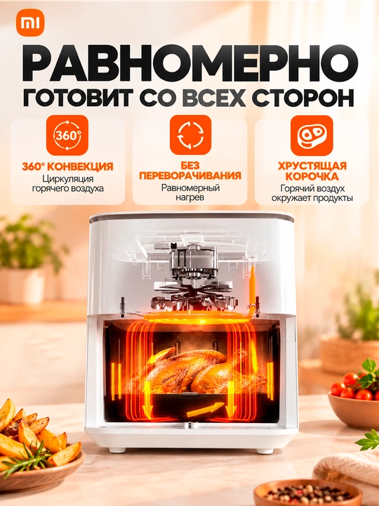 Xiaomi Smart Air Fryer aqlli aerogril 6.5 l/5.5 l, tayyor retseptlar bilan, global versiya