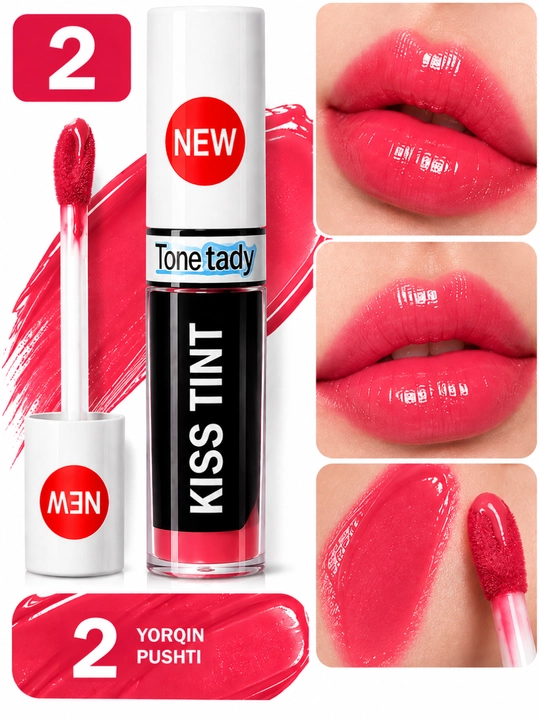 Тинт для губ KISS TINT, глянцевый жидкий тинт, 10 оттенков, увлажняющий, с эффектом сияния - 