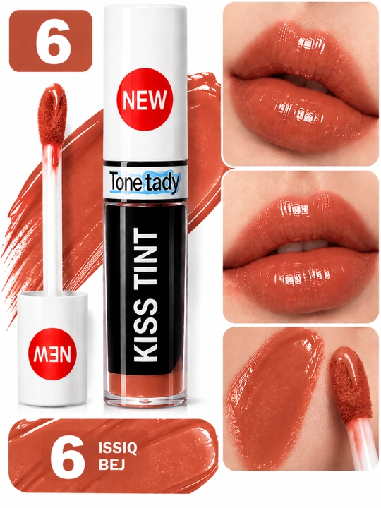 Тинт для губ KISS TINT, глянцевый жидкий тинт, 10 оттенков, увлажняющий, с эффектом сияния - 