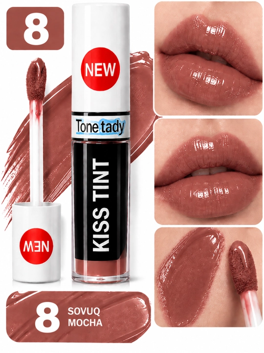 Тинт для губ KISS TINT, глянцевый жидкий тинт, 10 оттенков, увлажняющий, с эффектом сияния - 