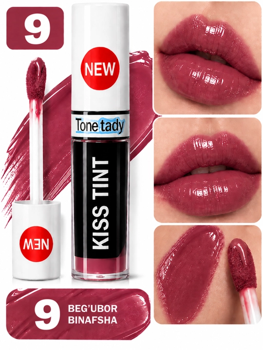 Тинт для губ KISS TINT, глянцевый жидкий тинт, 10 оттенков, увлажняющий, с эффектом сияния - 