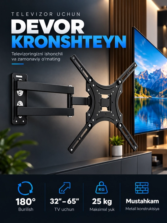 Televizor uchun qiya buriluvchi kronshteyn, 180 daraja 15-55 - 