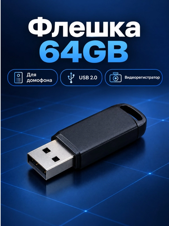 Флешка USB 64GB для домофона, видеорегистратора - 