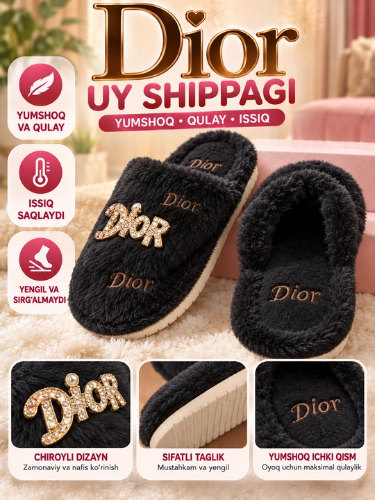 Yumshoq va issiq uy shippagi ayollar uchun, qulay momiq shippaklar, nafis va zamonaviy - 