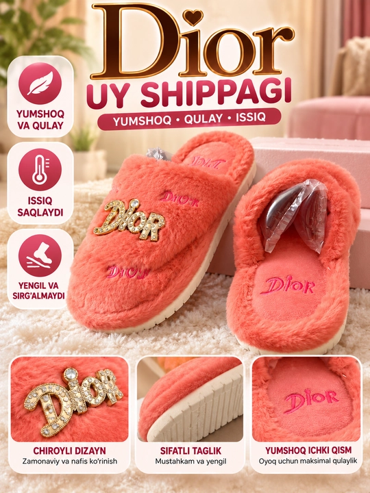 Yumshoq va issiq uy shippagi ayollar uchun, qulay momiq shippaklar, nafis va zamonaviy - 