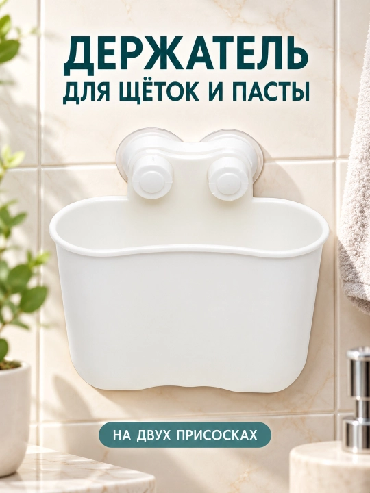 Держатель для зубных щеток и пасты, белый на присосках, стакан для ванной комнаты - 