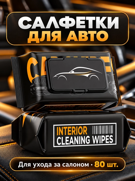 Салфетки для авто, для кожи, стекол, зеркал, салона, безворсовые, 80 шт - 