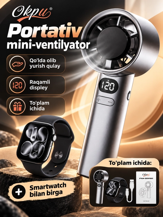 OKPU FAN-50PRO смарт-часы и портативный мини-вентилятор, AMOLED экран