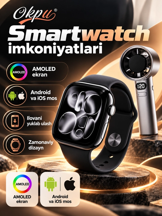 OKPU FAN-50PRO смарт-часы и портативный мини-вентилятор, AMOLED экран