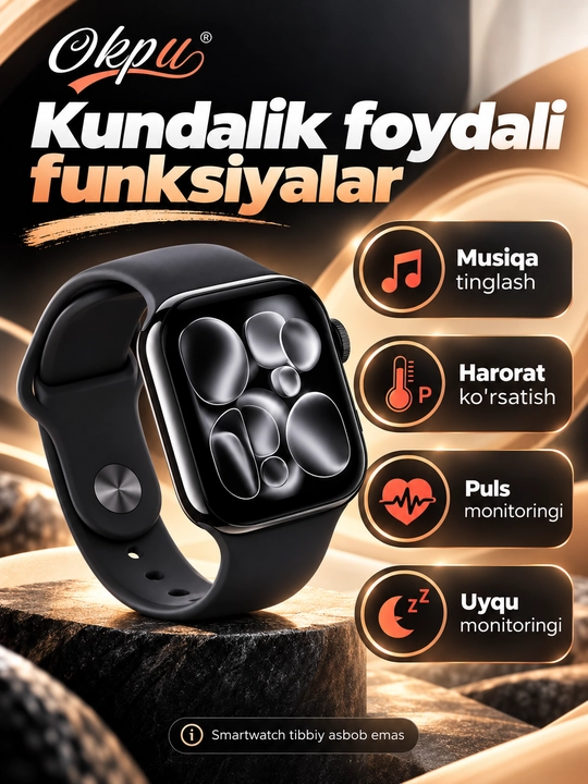 OKPU FAN-50PRO aqlli soat va portativ mini ventilyator to‘plami, AMOLED ekran - 