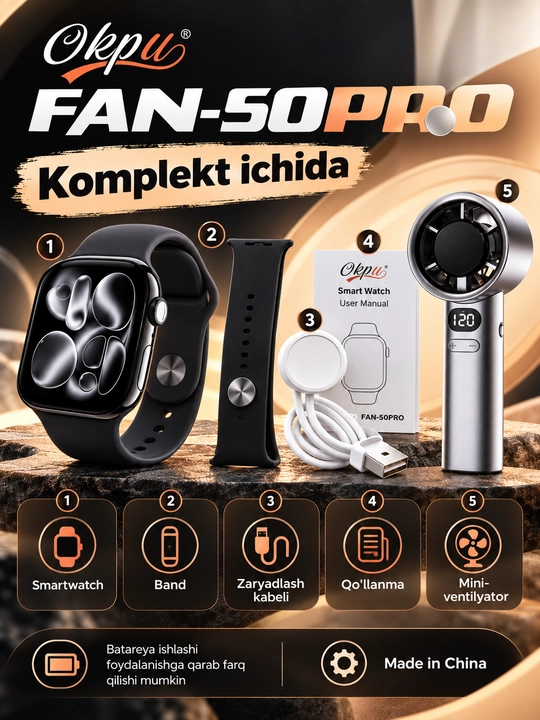 OKPU FAN-50PRO смарт-часы и портативный мини-вентилятор, AMOLED экран