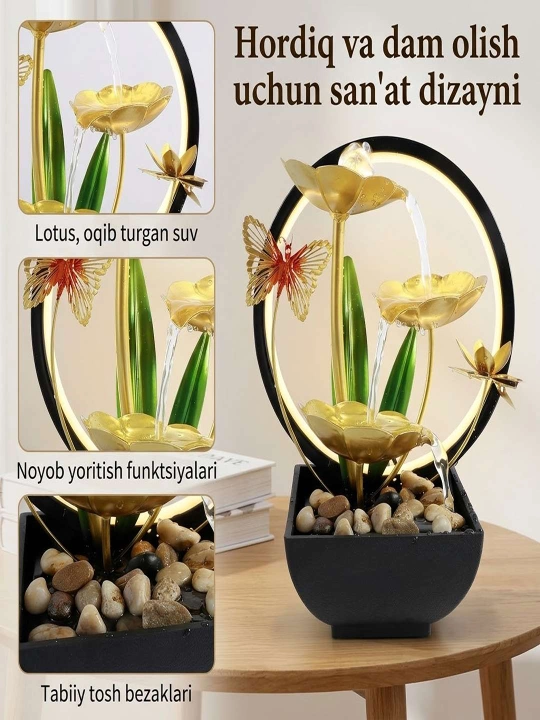 Yotoqxona va ofislar uchun lotus shaklidagi xona favvorasi – uy interyeri uchun bezak - 