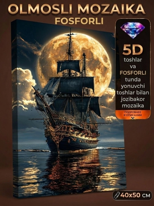 Olmos mozaika, fosforli (tunda porlaydi) "KEMALAR" mavzusida, antistress, xobbi 40×50 - 
