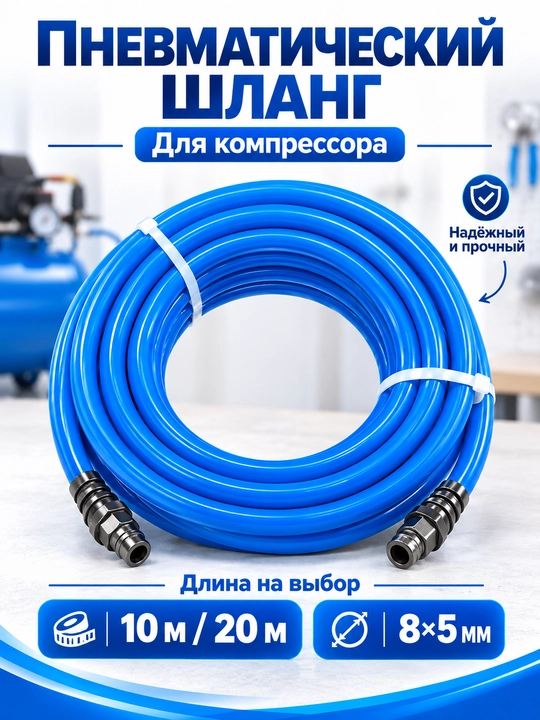 Kompressor uchun pnevmatik havo shlangi, 10 yoki 20 metr, 8×5 mm - 