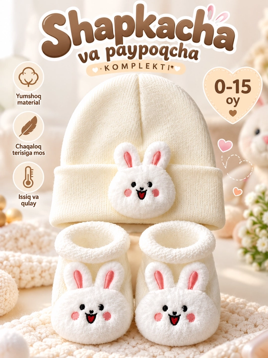 Шапочка и носочки для новорожденных, мягкий комплект для малышей 0–15 месяцев - 