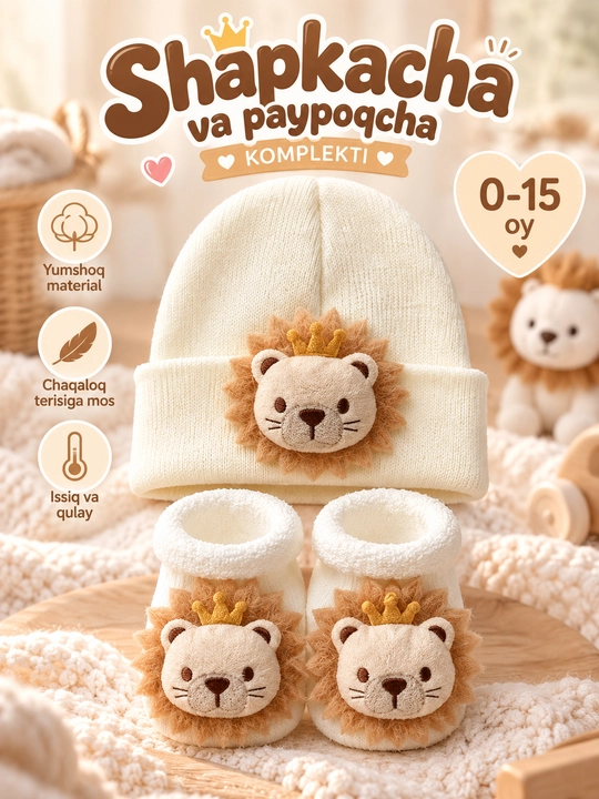 Шапочка и носочки для новорожденных, мягкий комплект для малышей 0–15 месяцев - 