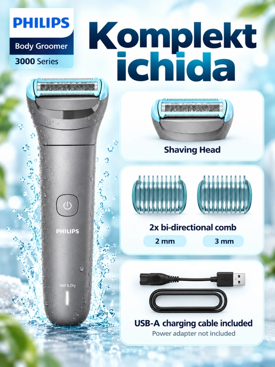 Philips Body Groomer 3000 Series tana va intim sohalar uchun trimmer, Wet & Dry - 