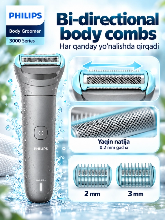 Philips Body Groomer 3000 Series tana va intim sohalar uchun trimmer, Wet & Dry