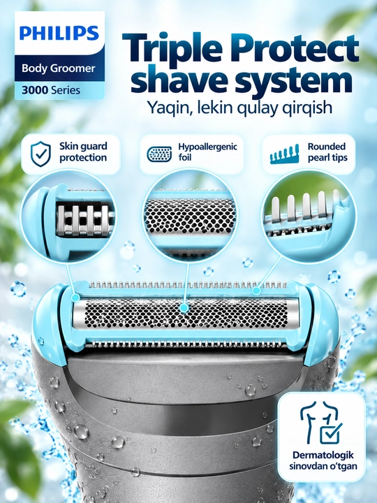 Philips Body Groomer 3000 Series tana va intim sohalar uchun trimmer, Wet & Dry