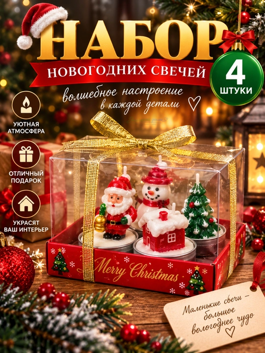 Новогодние ароматические свечи в металлических баночках, интерьерный декор