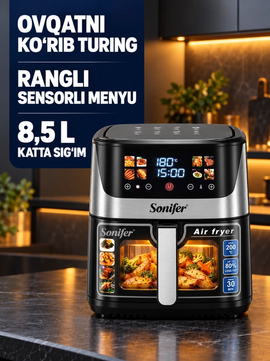 Aerogril Sonifer SF-1034S sensorli ekran va ko‘rish oynasi, 8,5 L - 