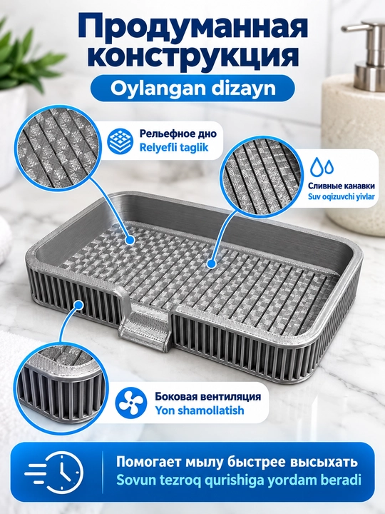3D bosma sovundon, drenajli relyef va shamollatish bilan, kulrang