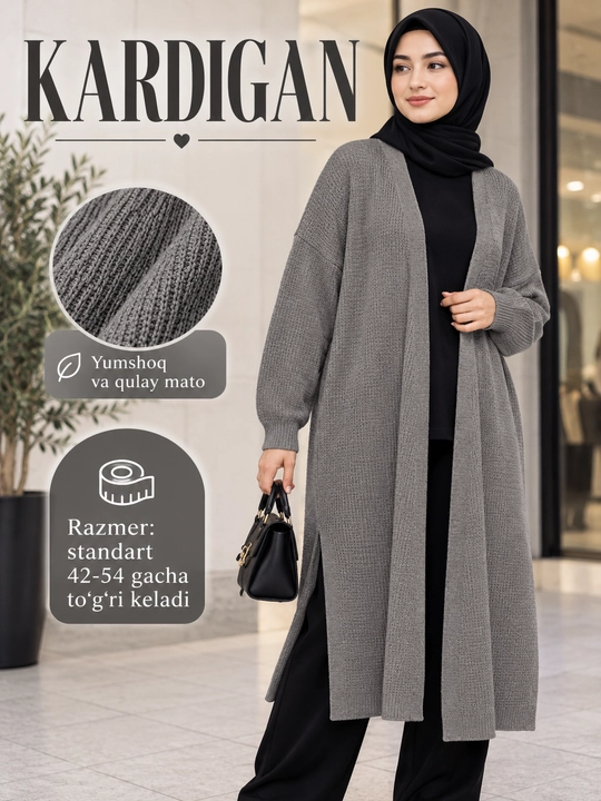 Ayollar uzun trikotaj kardigani 42-54 - 