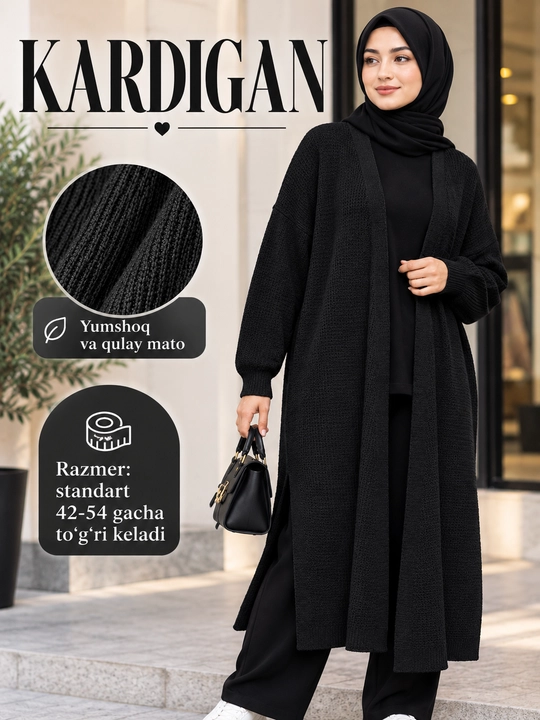 Ayollar uzun trikotaj kardigani 42-54 - 