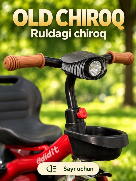 Savatli va sozlanadigan rulli bolalar uch g‘ildirakli velosipedi