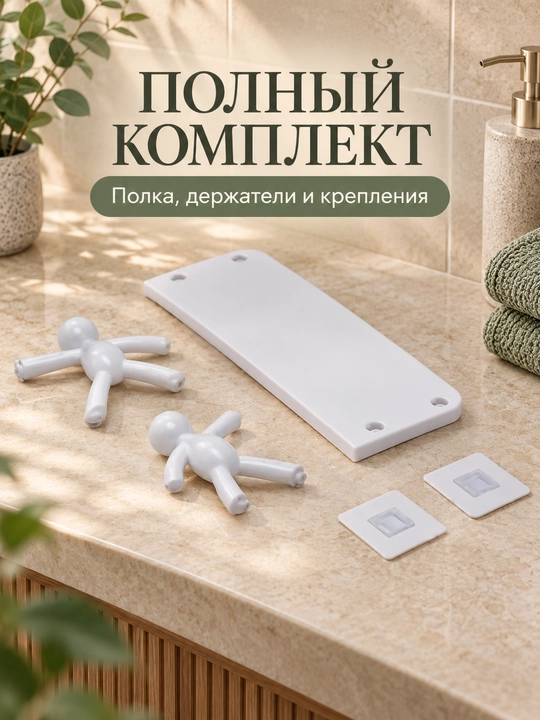 Полка для ванной, кухни, туалета, подвесная, белая, на липучках